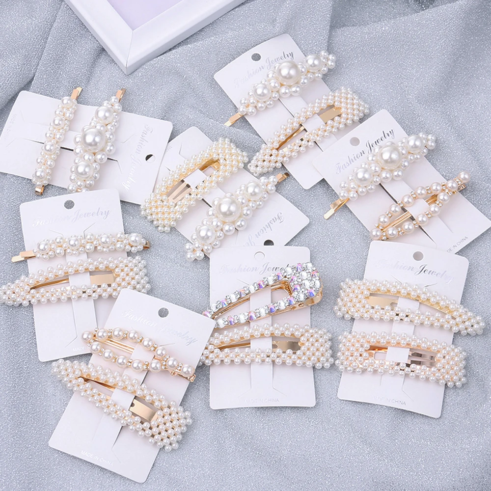 

2Pcs Women Girls Korean Fashion Imitation Pearl Beads Hair Clip Barrette Stick Hairpin Hair Styling Accessories 8 Styles