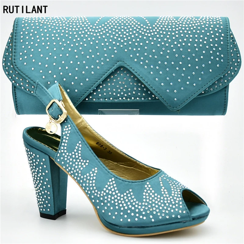 

Latest African Wedding Shoes and Bag Set Decorated with Rhinestone Italian Matching Shoe and Bag Set for Wedding Heels Women