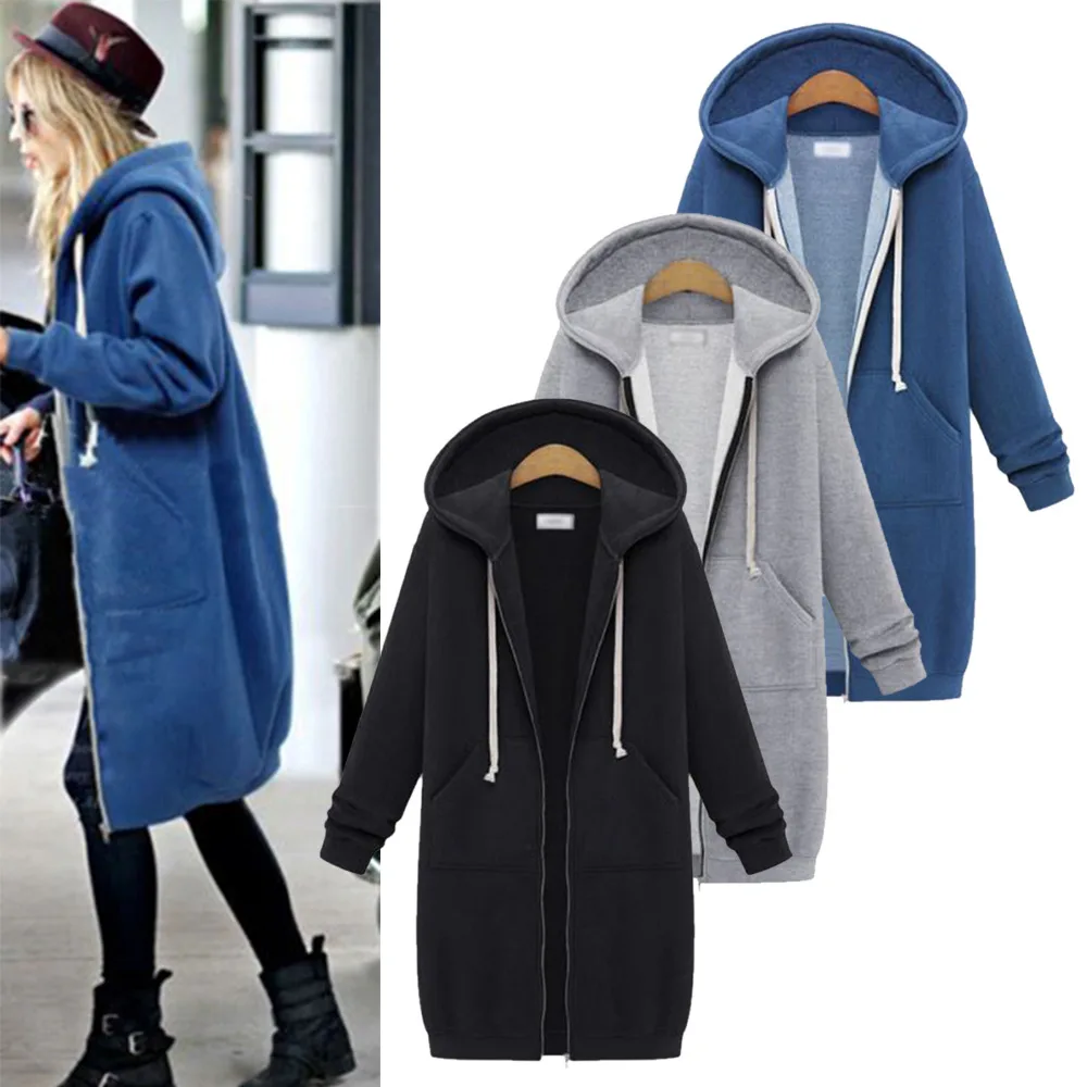 Casual Baggy Fashion Women Zipper Pocket Design Cardigan Hoodie