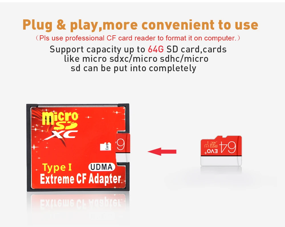 TISHRIC Micro SD TF для CF карты адаптер для MicroSD/HC Compact Flash Тип I устройство чтения карт памяти конвертер для камера