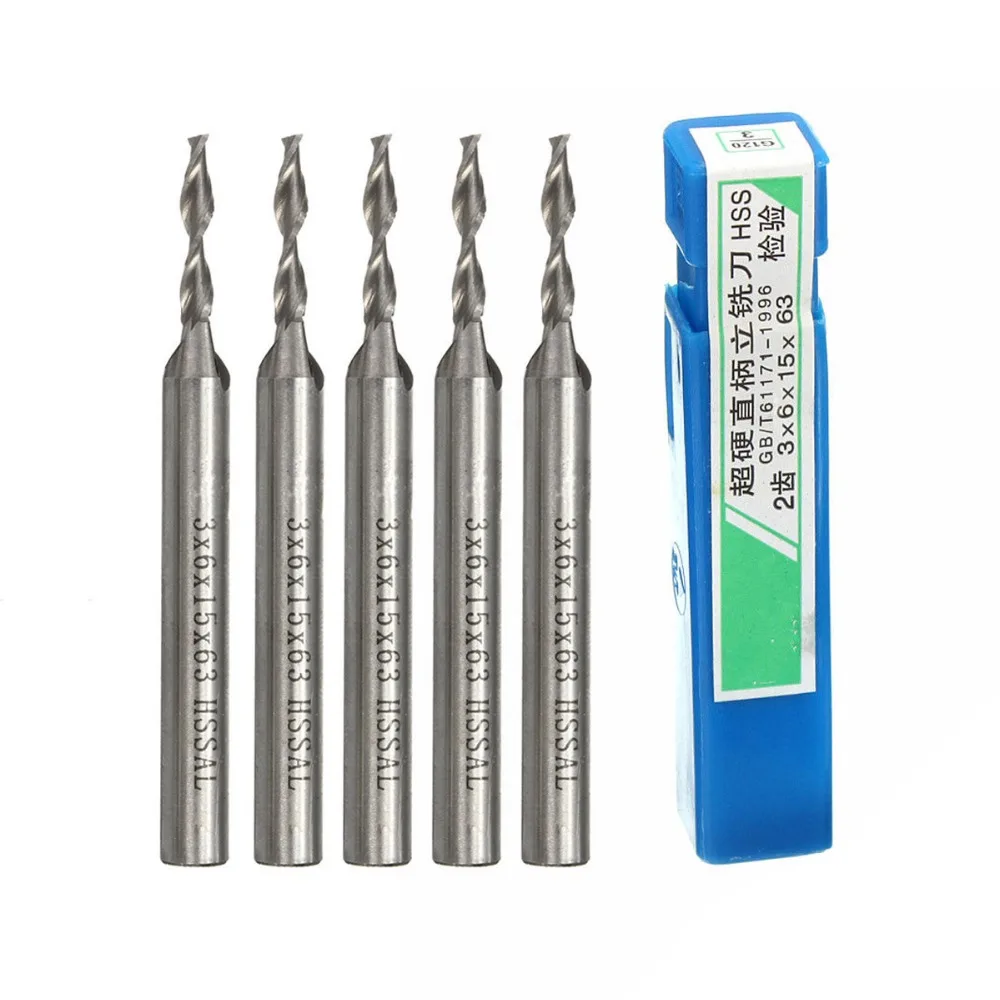 

5Pcs Carbide End Mill 3mm 2 Flute HSS & Aluminium Extended End Milling Cutter Straight Shank Router Bit Set CNC Tools