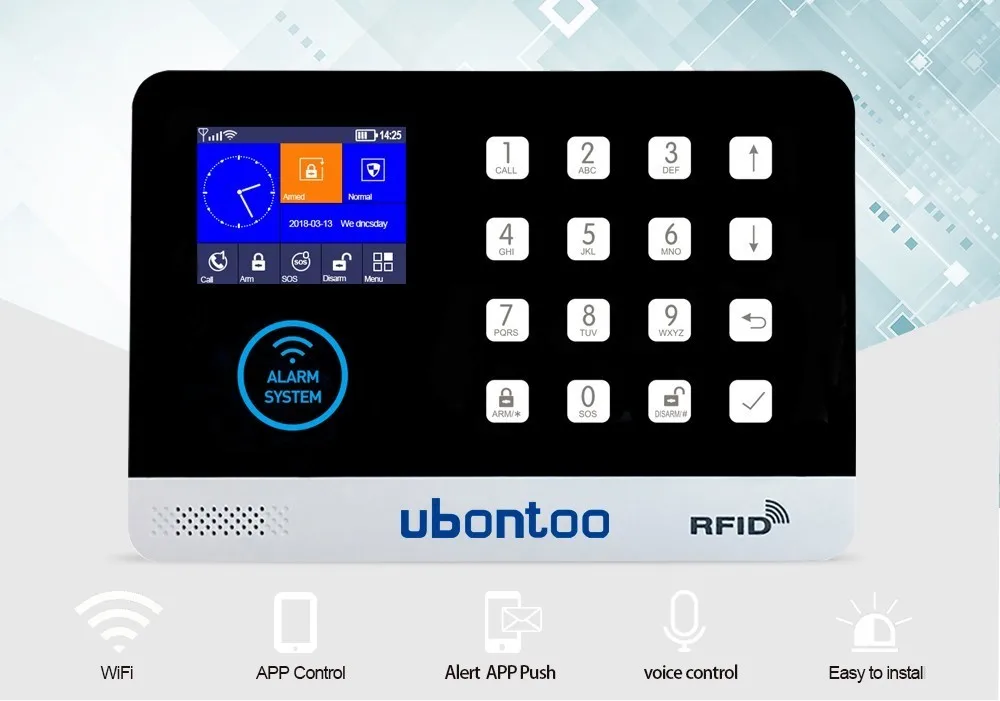 UBONTOO Многоязычная wifi GSM домашняя охранная сигнализация детектор движения приложение контроль пожарный детектор дыма Сигнализация