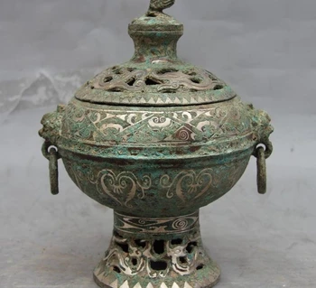 

China Palace Bronze Silver-Gilt Dragon Beast Pattern Royal Incense Burner Censer