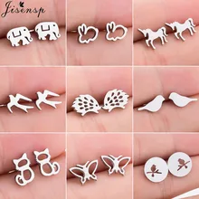 Jisensp серьги-гвоздики из нержавеющей стали с бабочкой для женщин девочек минималистичные птицы кролик ювелирные украшения, серьги бронзовые украшения животных