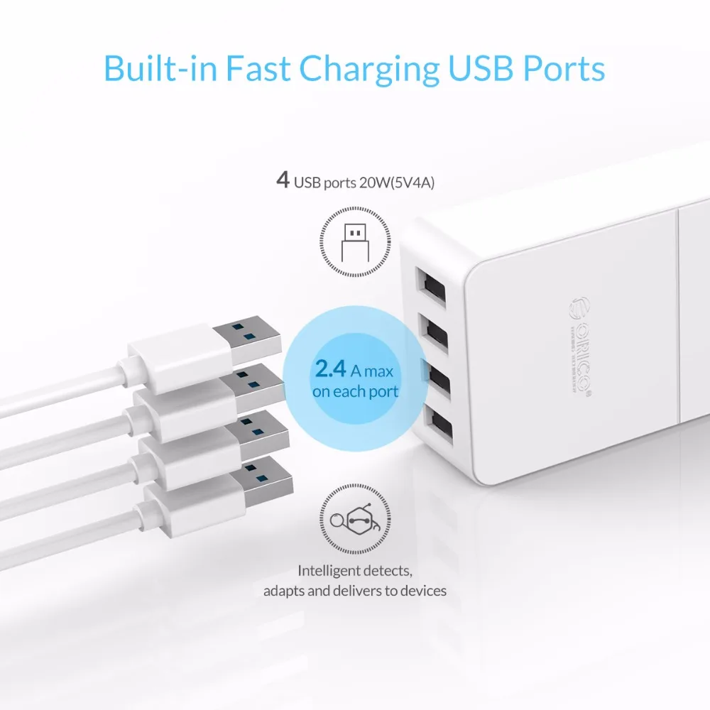 ORICO 4 USB Розетка с вилкой США защита от короткого замыкания огнестойкие материалы