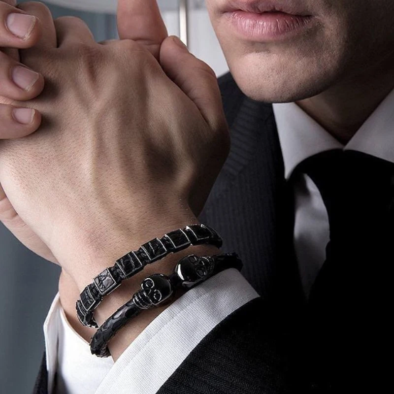 Черный Браслет из змеиной кожи mclroy с плетением кубической макраме 10 мм|bracelet