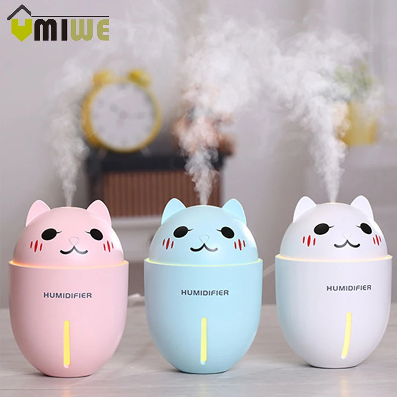 

3 In 1 USB Air Humidifier Ultrasonic Cool-Mist Adorable Pet Mini Humidifier with LED Night Light and USB Fan for Home Car 320ML