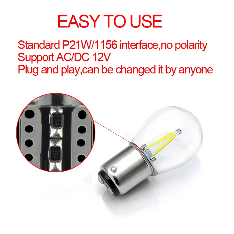 1pcs P21W LED Ba15s 1156 Strobe Flash Led Filament Chip Car Light S25 Auto Vehicle Reverse Turning Bulb Lamp DRL White Yellow (6)