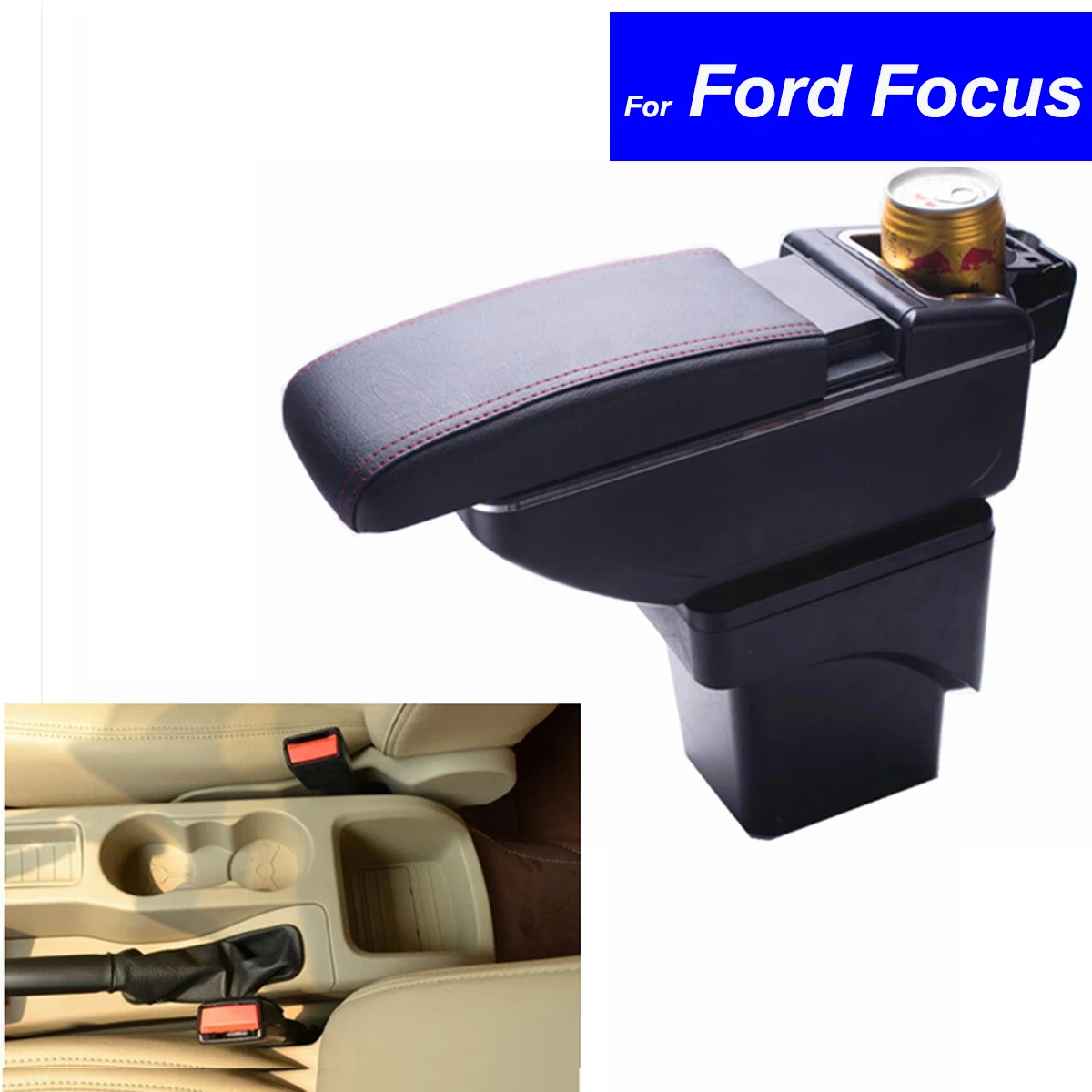 Leather Car Center Console Armrests Storage font b Box b font for Ford Focus 2007 2008