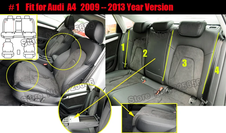 AutoDecorun Custom Perforated Cowhide Car Seat Covers for Audi A4 B8 B7 B6 Seat Cover Genuine Leather Seats Cushion Accessories