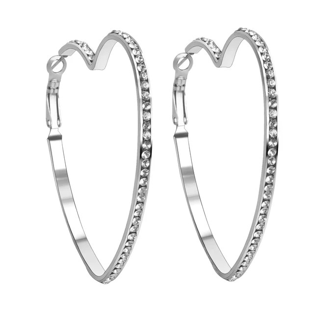 New Style Heart Shaped Hoop Earrings With Crystal Women Earring New Style Heart Shaped Hoop Earrings With Crystal Women Earring Stainless Steel