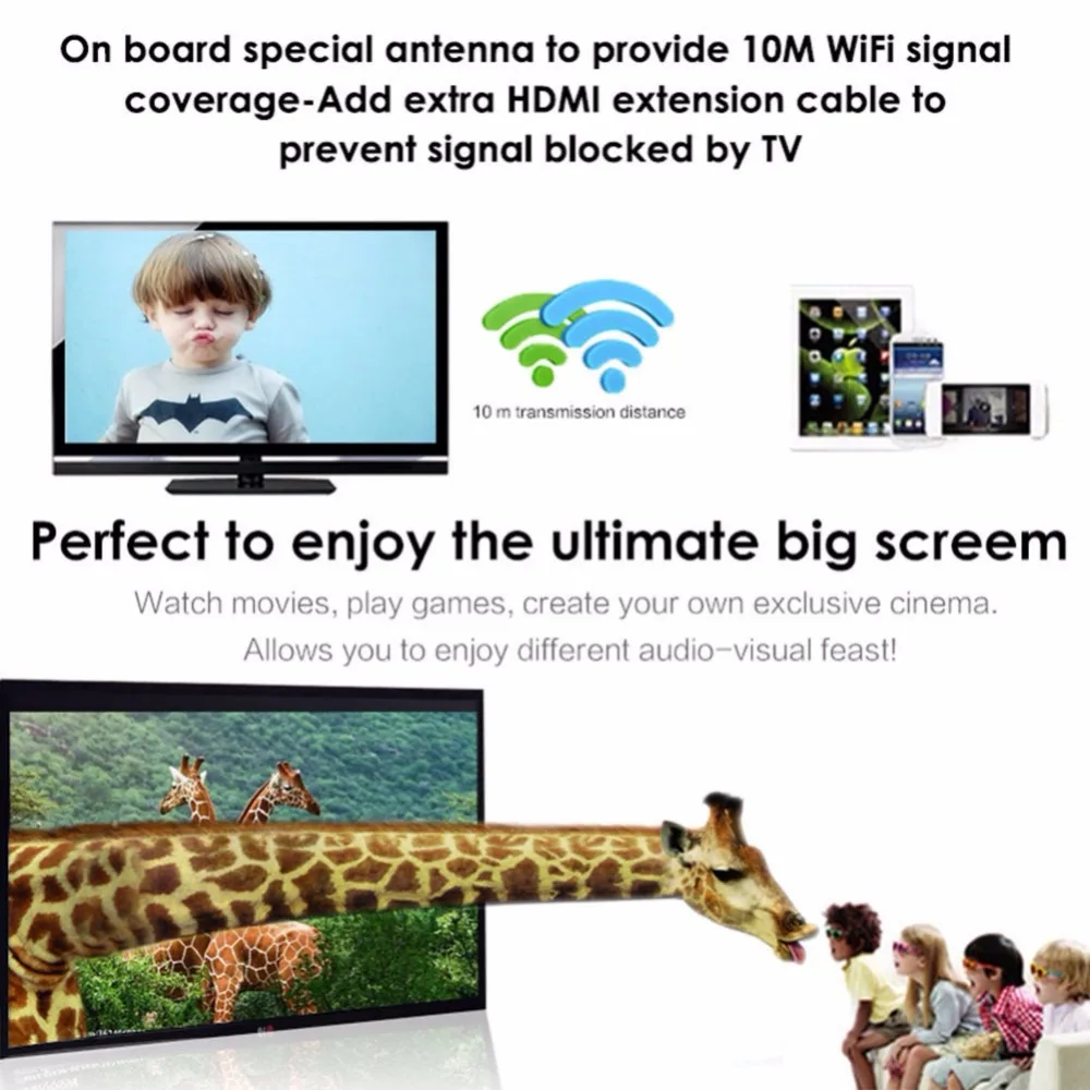 Беспроводной WiFi Дисплей приемник ключа черный 1080P HD tv Stick Airplay медиа стример медиа адаптер для Android IOS tv