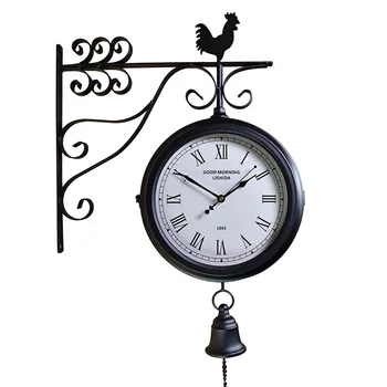 

Wrought iron mute compound clock European retro, craft double-sided wall clock antique clock 030 y