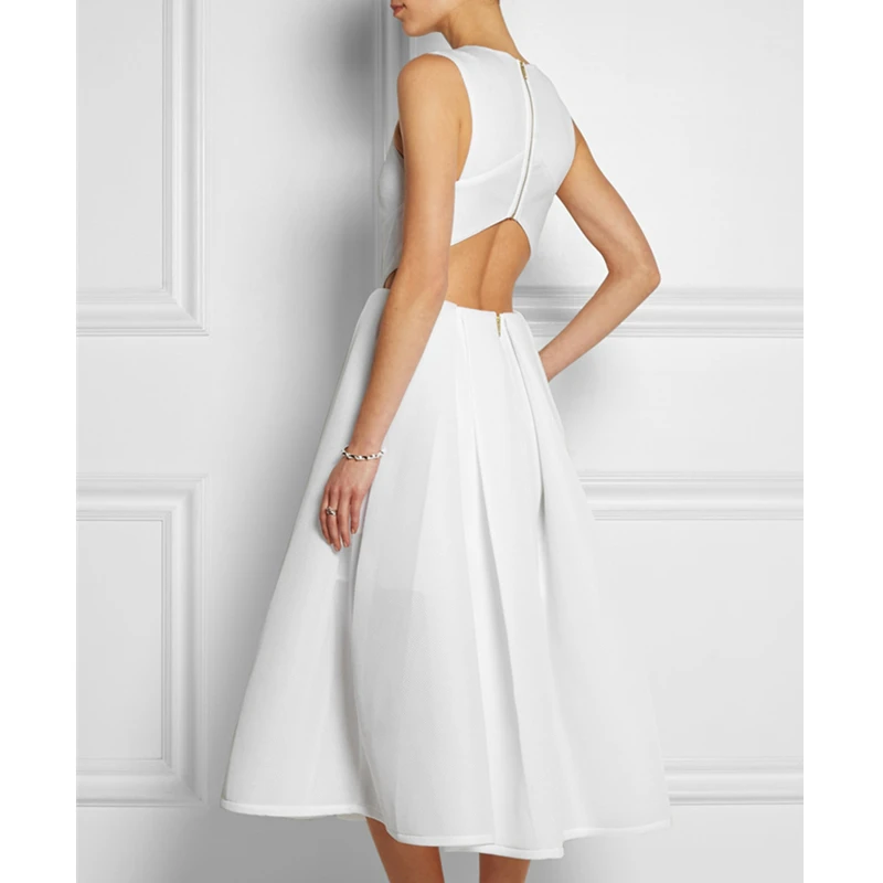 

Also Subtle O-neck sleeveless empire back waist hollow draped solid A-line dress