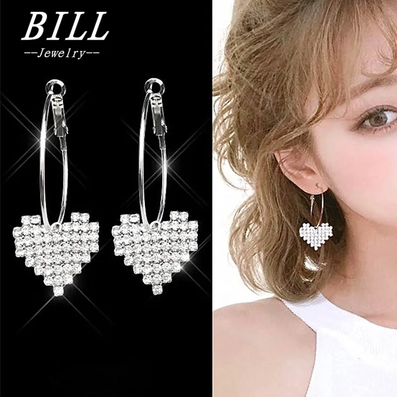 

EC531 Big Hoop Earrings Charming Crystal Heart Fashion Jewelry Earring American & European Style LOVE Brincos Bijoux Gift 2018