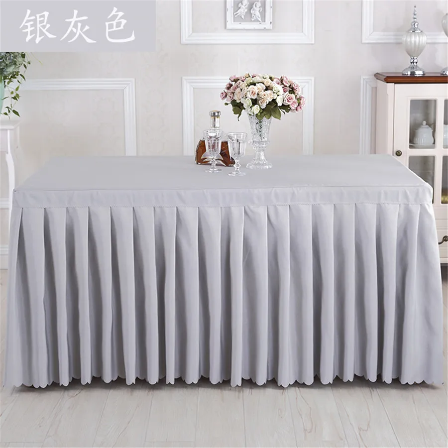 White color 100% polyester fabric one-piece table skirt with tablecloth Pleated Table Cover for wedding party banquet decoration