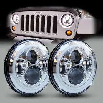 

Pair 7" LED Headlights 60W High Low Beam H4 Halo Angel Eye Amber Turn Signal Lamp For Jeep Wrangler JK TJ CJ LJ