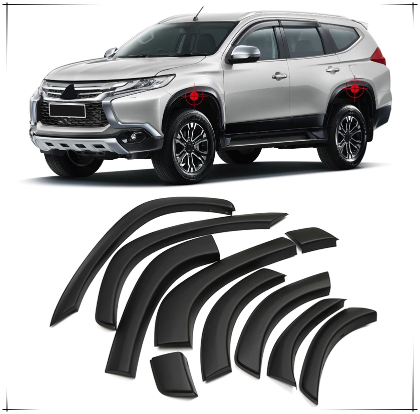 

For Mitsubishi Pajero Montero Shogun Sport 2016 2017 2018 Black Plastic Arch Wheel Fender Flares Cover Trim 10pcs Car Styling