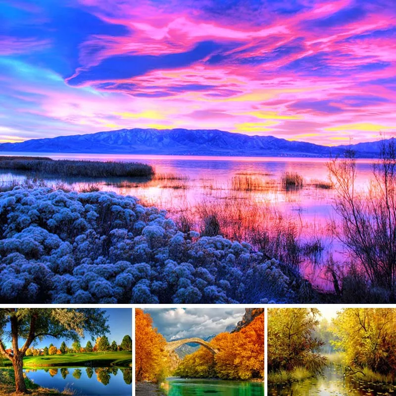 

Sea View Diamond Painting Lake Full Square 5d Diy Diamant Painting Forest Diamond Embroidery Water Feature Home Decor Gift X19