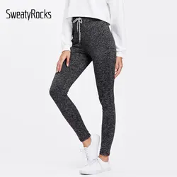 SweatyRocks Drawstring талия обтягивающие леггинсы 2017 новые модные женские однотонные низ женские серые Drawstring повседневные Леггинсы