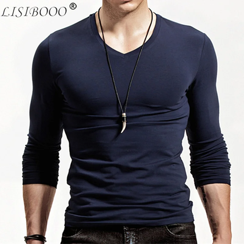 

LISIBOOO Hot Fashion Men T-Shirt Spring Autumn Long Sleeve T Shirt Casual Harajuku Solid Slim Fit Tops T Shirts 2018 Men Clothes