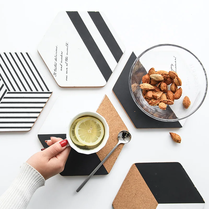 

Creative Geometric Patterns Wood Coaster Coffee Tea Milk Cup Mat Heat-insulated Non-Slip Soft Wooden Placemats Home Decoration