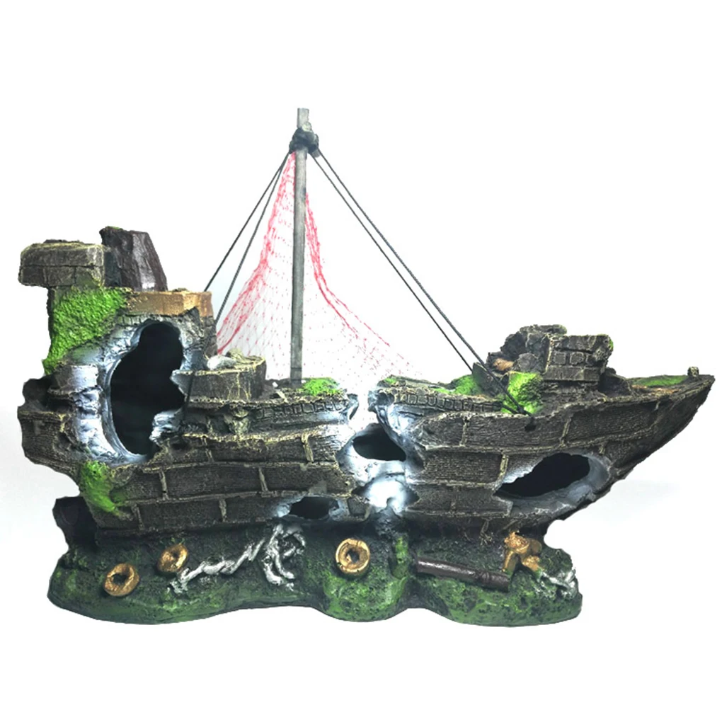 Wreck Boat Fish Tank Aquarium Landscaping Underwater Ornament