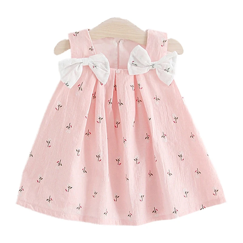 

2018 sweet cute the new version of the Korean baby princess dress summer model solid color shoulder bow flower print tutu dress