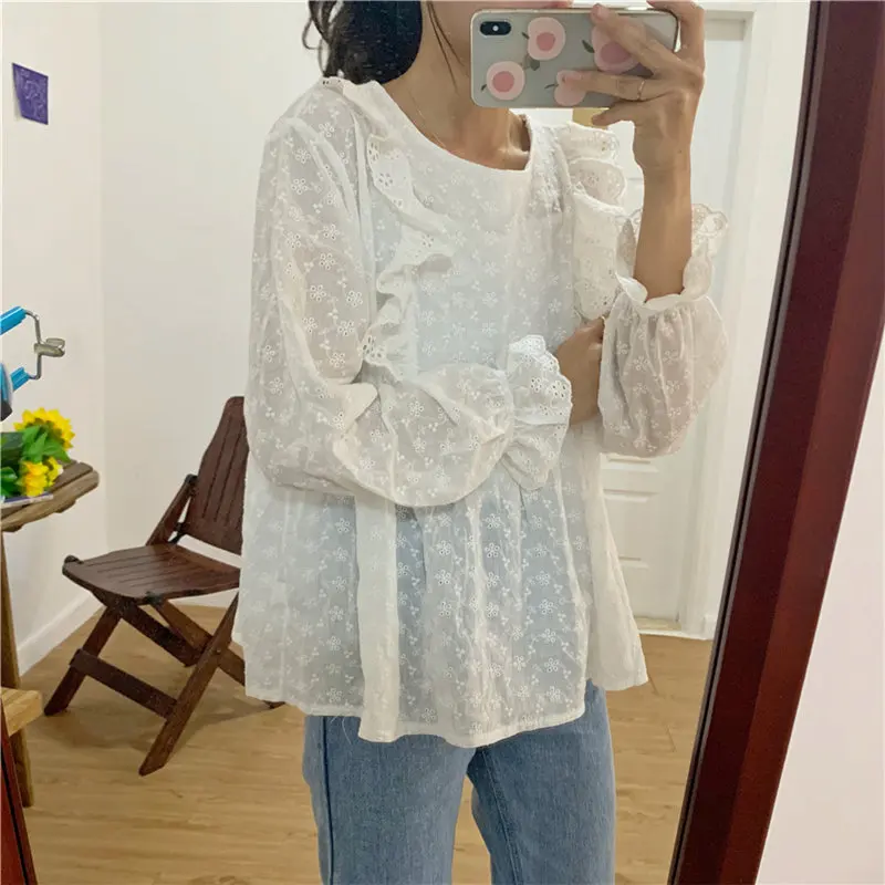 

Alien Kitty 2019 Summer Brief Full Flare Sleeves Loose Sweet Simple Solid Fresh Casual Female Free Pullovers Fashion White Shirt