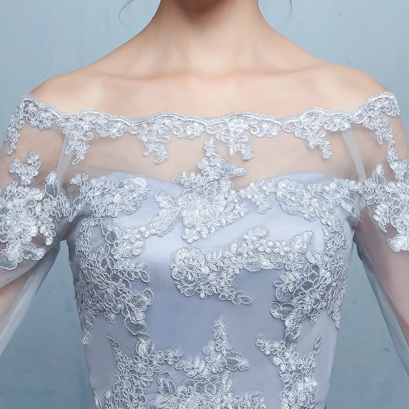 Robe de soiree серебристо-серое кружевное платье с открытыми плечами, вечернее платье с вечерние платья C аппликацией, выпускные платья на заказ