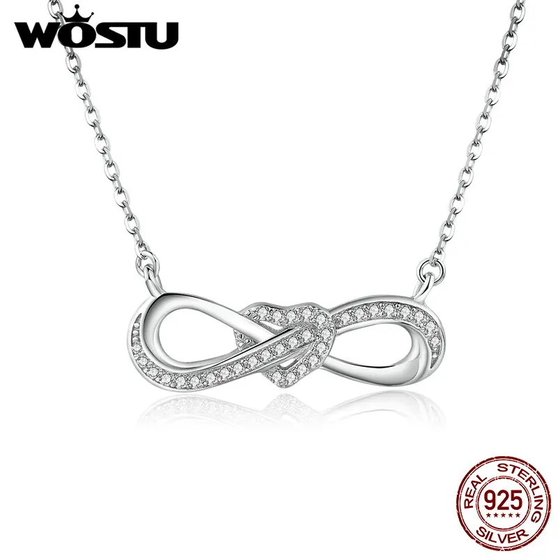 WOSTU, Настоящее серебро 925 пробы, Бесконечная любовь, прозрачная подвеска в виде сердца с фианитами, ожерелья, роскошная, тонкая, для женщин, модное ювелирное изделие, подарок
