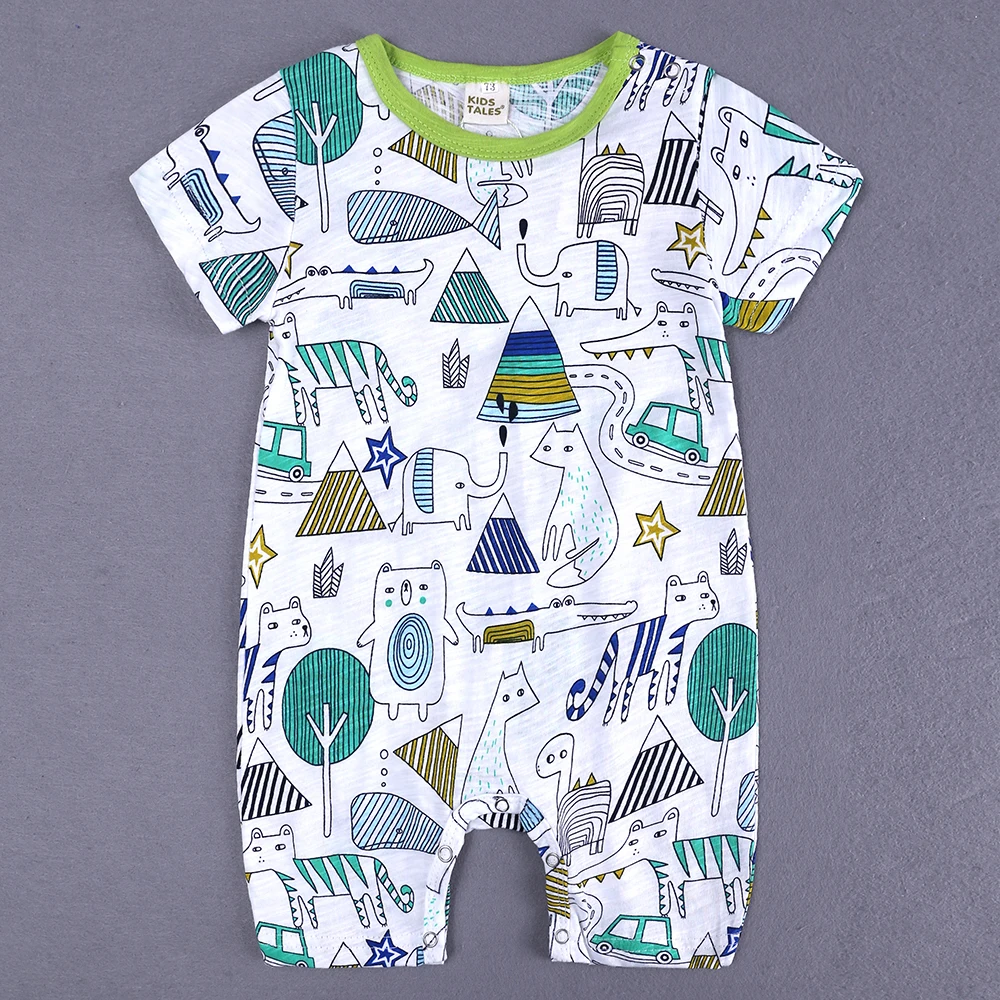 

2019 Summer Newborn Baby Boy Girl Short Sleeve Romper Infant Cartoon Printed Jumpsuit Bebe 0-18 Months Clothing Overalls