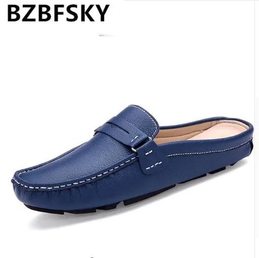 

BZBFSKY2018new summer men's casual shoes, Baotou lazy British cowhide sandals, peas half drag, men's leather breathable slippers