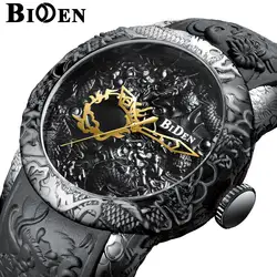 BIDEN модные золотые часы с изображением дракона, мужские кварцевые часы, водонепроницаемые спортивные часы с большим циферблатом, мужские