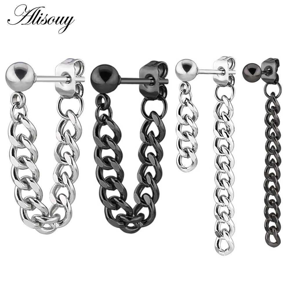 

Alisouy 1pc Korean Men Women Punk Earring Titanium chain eardrop pendant ear jewelry simple Stainless Steel Personality Earring