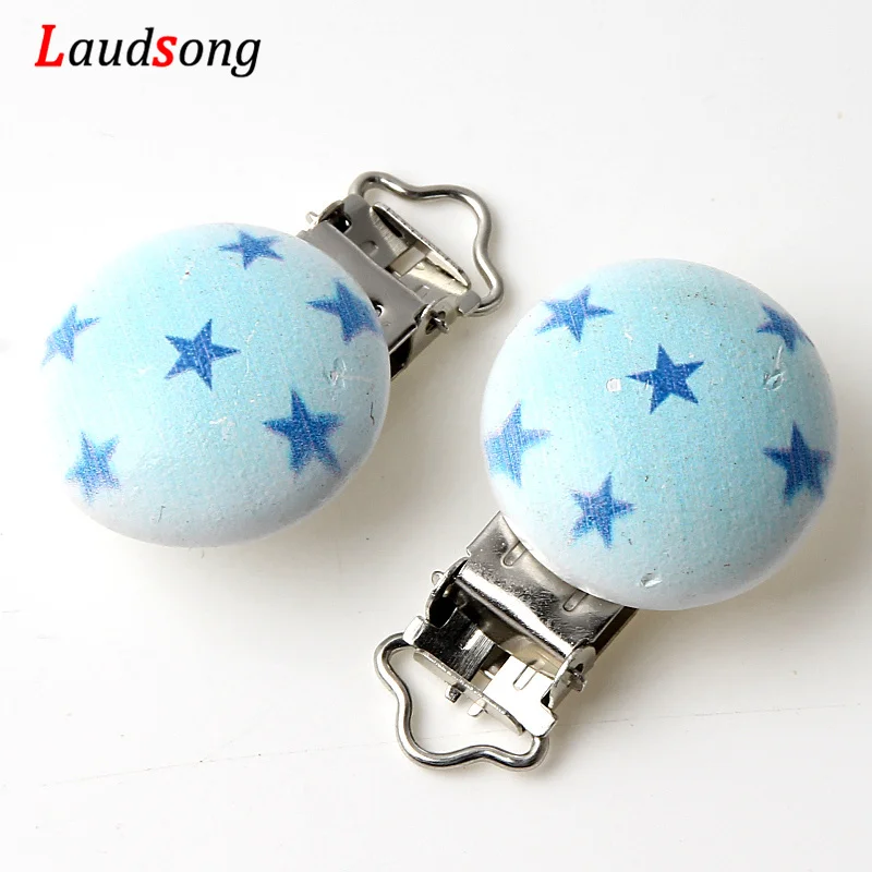 

Cute Blue Star Metal Wood Pacifier Clips For Baby Infant Soother Clasps Teethers Holders Accessories 5Pcs