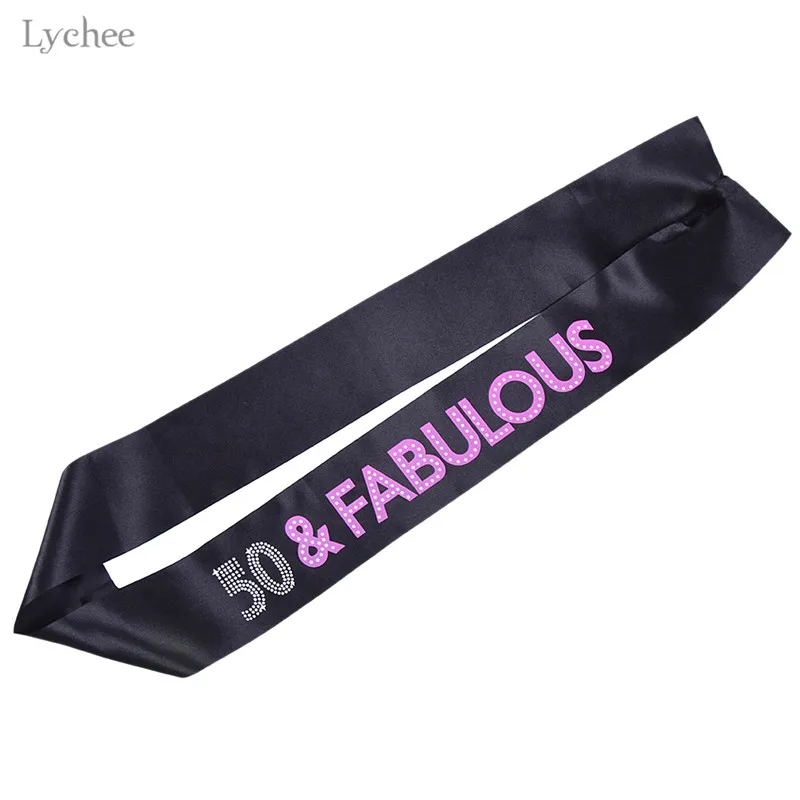 Lychee 50 & FABULOUS Rhinestone Satin Sashes 50th Birthday Party Decorations Happy Birthday Satin Sash Favour Decor Accessories
