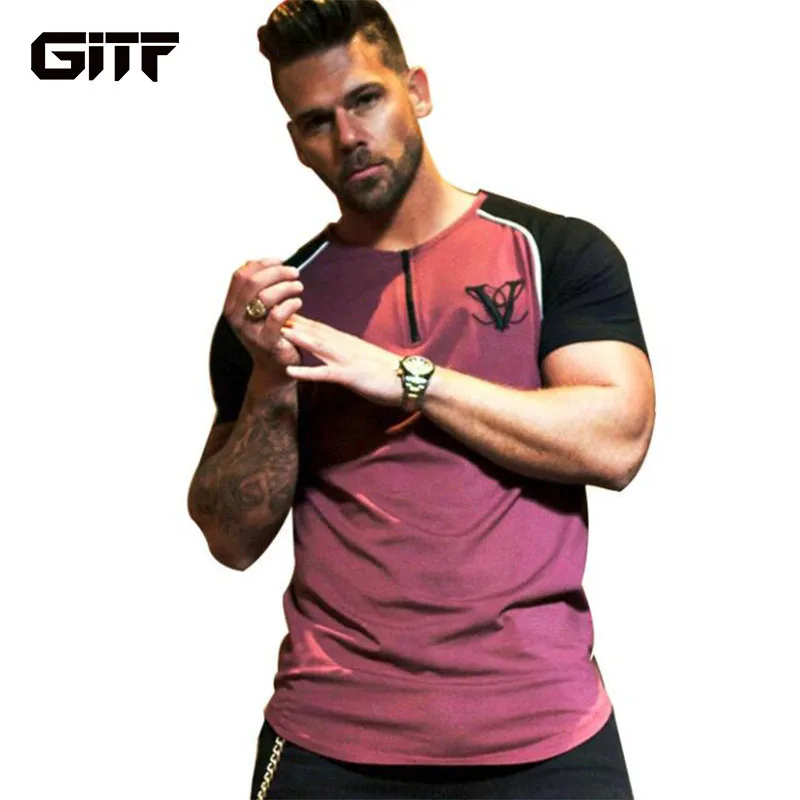 

GITF Mens Run Jogging Sports Cotton T-shirt Man Gym Fitness Bodybuilding t shirt Male Workout Training Tee Tops Brand Clothing