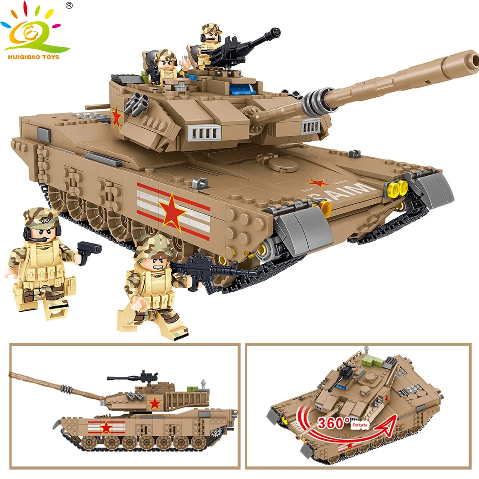 

HUIQIBAO TOYS 1051pcs Military M1MA Tank Building Blocks For Children Compatible Legoingly Army WW2 Soldier Figure weapon bricks