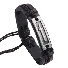 2017 New Fashion Cross Leather Bracelet For Men Women Jesus Christian Religious Vintage Jewelry Bracelets Bangles