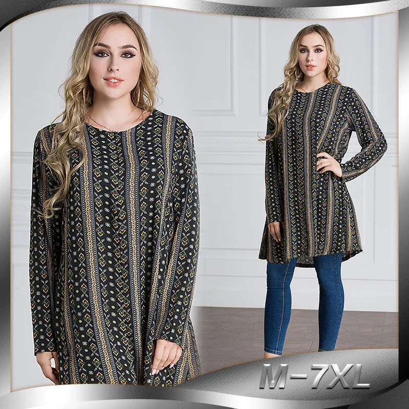 

Spring Summer Autumn Women Muslim Blouse Plus Size 7XL Long Islamic blusas O Neck Long Sleeve Women Tops blusa feminina