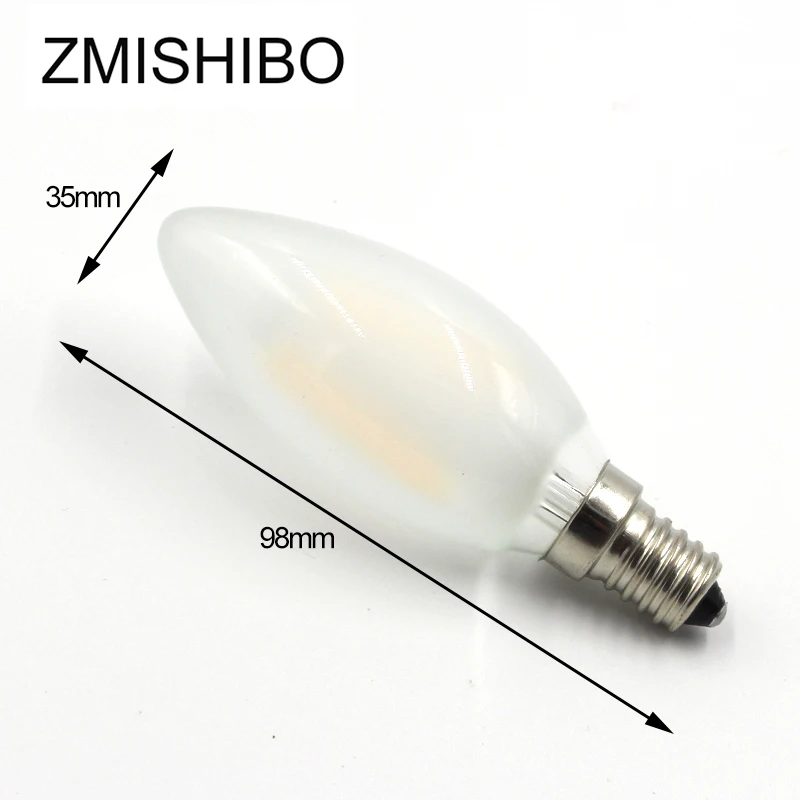 Zmisibo матовая Светодиодная лампа накаливания Эдисона 100 240 в E14 C37 свеча 2/4 LED с