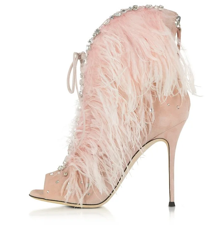 pink feather heels