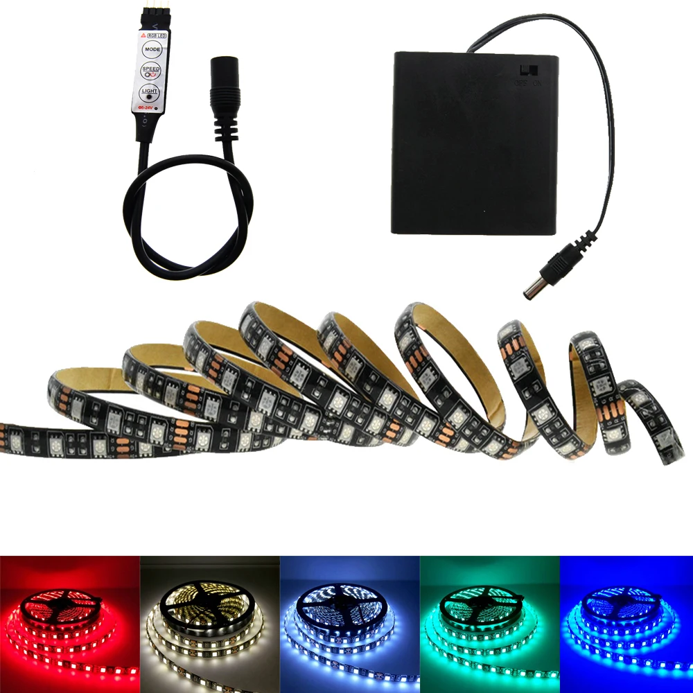 5050 Battery LED Strip RGB Black PCB IP20 / IP65 Waterproof Decorative