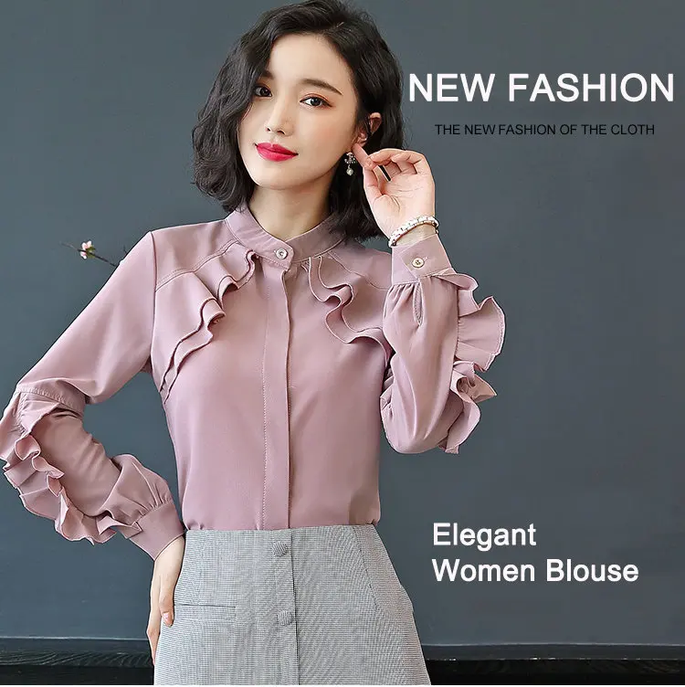 2019 New Elegant Autumn Tops Women Long Sleeve Ruffle Blouse Work Wear Office Shirts Plus Size Chiffon Blusas Mujer Moda (1)
