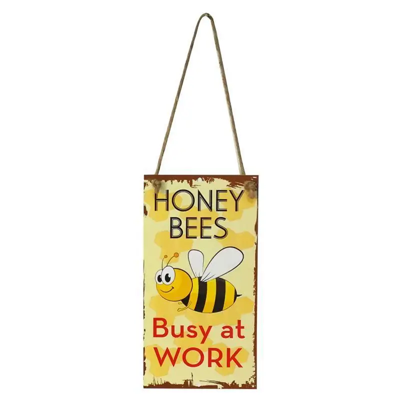 WINOMO Honey Bees Busy at Work Novelty Funny Wood Sign Garden Decorative Plaque Hanging Sign Board