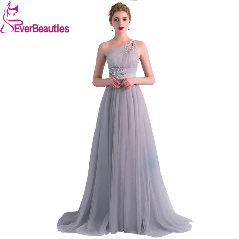 Sexy One Shoulder Evening Dress Long Tulle Crystal Party Abendkleider Evening Gown Robe De Soiree Prom Gowns Elegant Sexy One Shoulder Evening Dress Long Tulle Crystal Party Abendkleider Evening Gown Robe De Soiree Prom Gowns Elegant