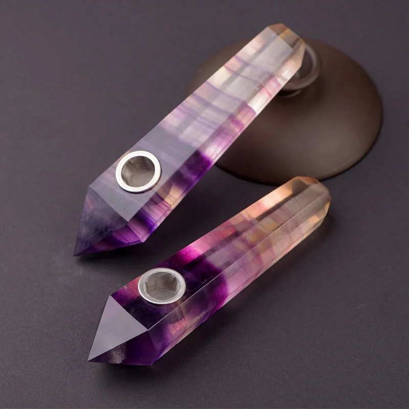 

Colorful Fluorite Quartz Crystal Tube Wand Natural Crystal Smoking Pipe Smelting Stone Crystal Point Smoking Pipe Supplies