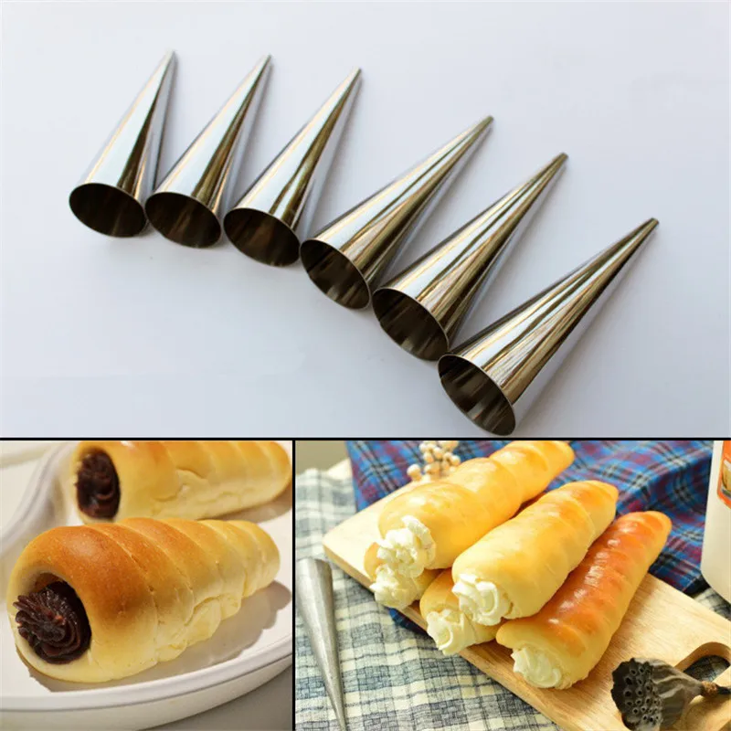 300pcs/lot Stainless Steel Pastry Cream Horn Moulds Conical Tube Cone