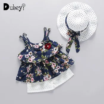 

Summer Toddler Girls Clothes Outfits Fashion Sling+ Shorts + Hat Three-piece Suit Little Girl Casual Clothes for Holiday Party